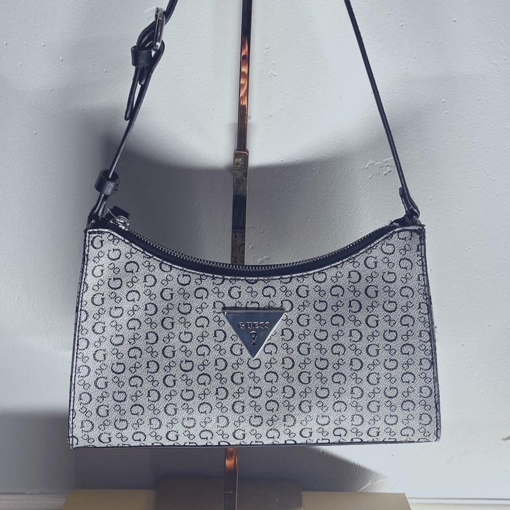 Grey Guess Monogram Shoulder Bag